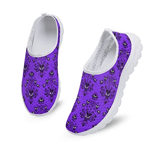 Uourmeti Womens Slip On Sneakers for Running Walking Tennis Shoes Haunted Mansion Halloween Casual Sport Shoes Size 8 Ladies Lightweight Comfort Loagers