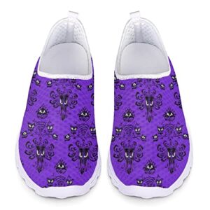 Uourmeti Womens Slip On Sneakers for Running Walking Tennis Shoes Haunted Mansion Halloween Casual Sport Shoes Size 8 Ladies Lightweight Comfort Loagers