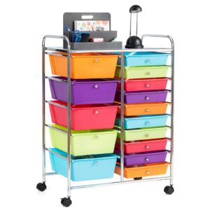 medimall 15 drawers rolling storage cart, multipurpose craft storage cart with wheels, mobile tools scrapbook paper organizer cart for school home office use (multicolor)