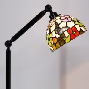 ZJART Tiffany Floor Lamp Torches Stained Glass Lamp 8X8X72 Inch Swivel Arm Angle Adjustable Antique Reading Light （Butterfly Flowers）