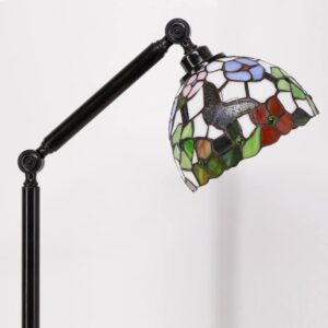 ZJART Tiffany Floor Lamp Torches Stained Glass Lamp 8X8X72 Inch Swivel Arm Angle Adjustable Antique Reading Light （Butterfly Flowers）