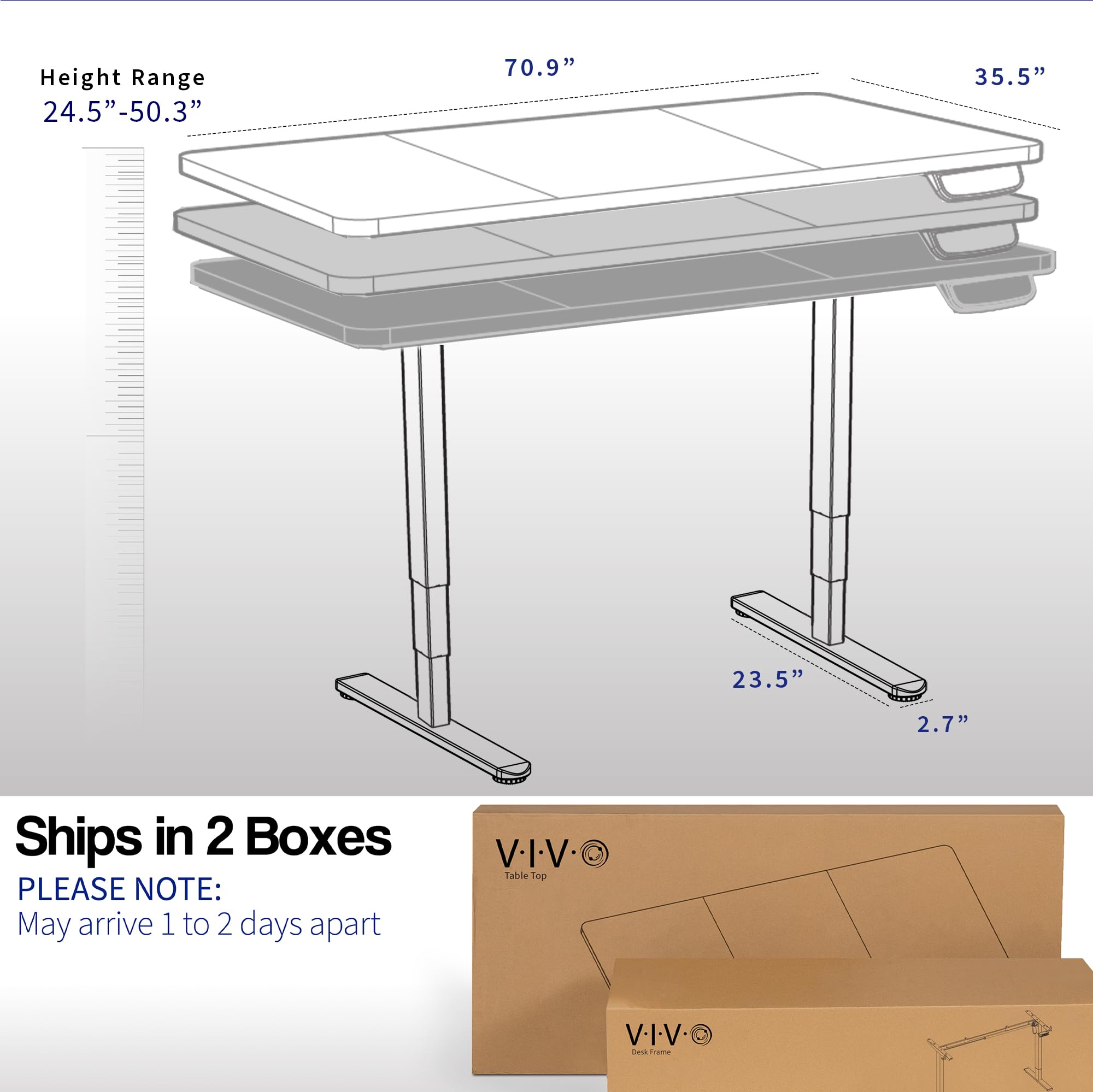 VIVO Electric Height Adjustable 71 x 36 inch Memory Stand Up Desk, White Table Top, Black Dual Motor Frame with Preset Controller, 2B Series, DESK-KIT-2B7W-36