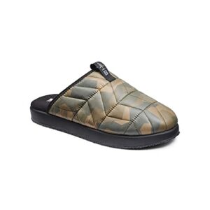 bass outdoor women’s slippers – water-resistant slip-on puffer slides flat sandal, green camo, 8