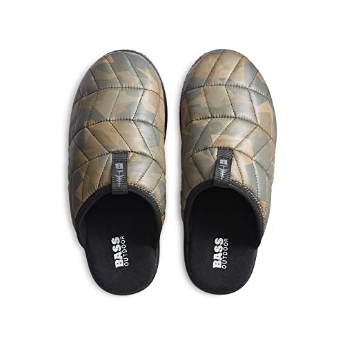 BASS OUTDOOR Women’s Slippers – Water-Resistant Slip-On Puffer Slides Flat Sandal, Green CAMO, 8