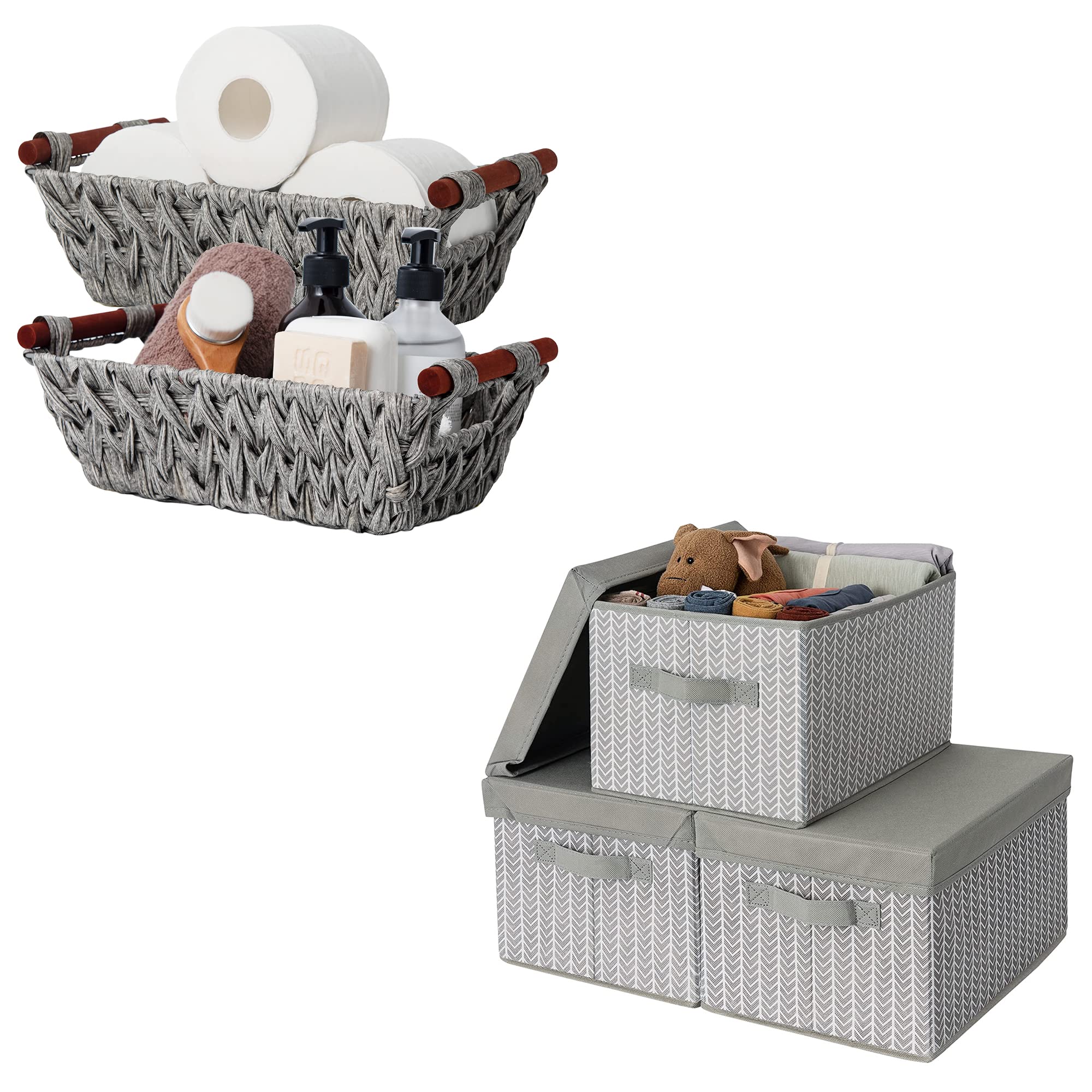 GRANNY SAYS Bundle of 3-Pack Closet Storage Boxes & 2-Pack Wicker Storage Baskets for Shelves