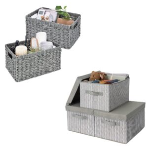 granny says bundle of 3-pack cloth storage boxes & 2-pack wicker baskets for organizing