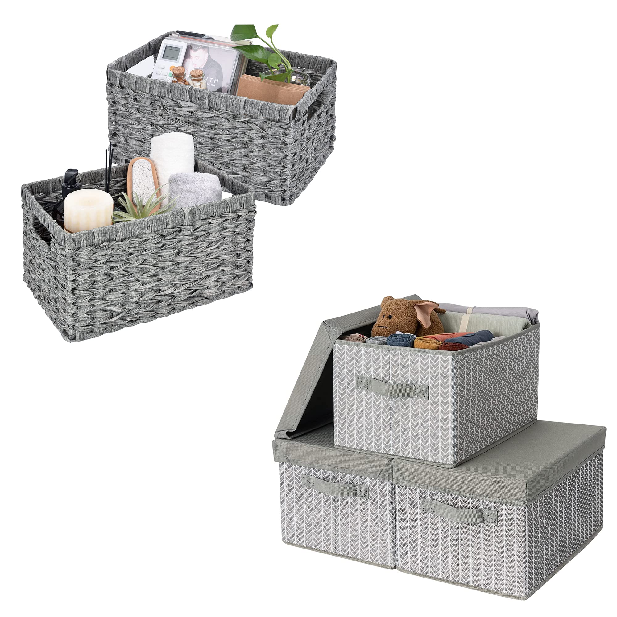 GRANNY SAYS Bundle of 3-Pack Cloth Storage Boxes & 2-Pack Wicker Baskets for Organizing