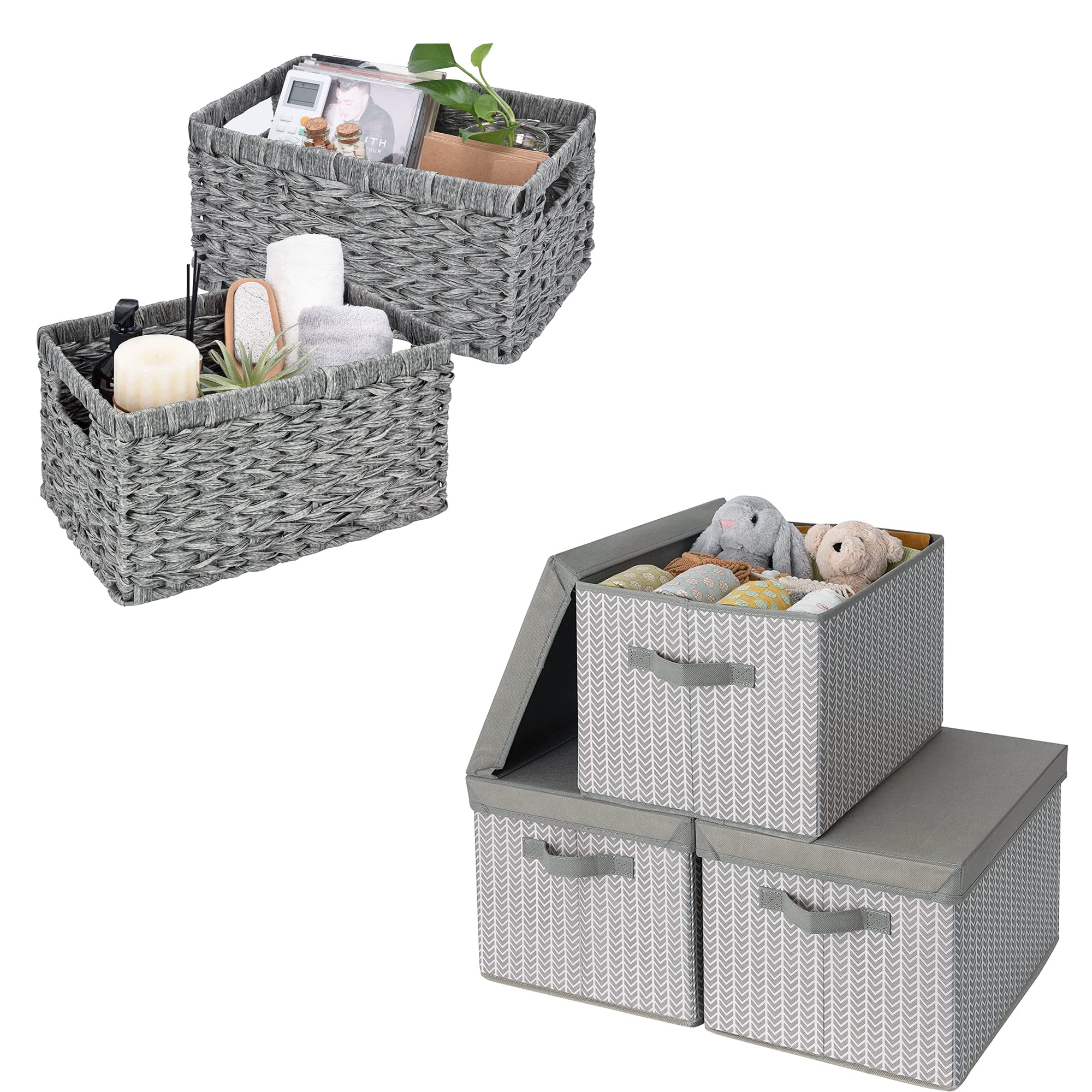 GRANNY SAYS Bundle of 3-Pack Cloth Storage Boxes & 2-Pack Wicker Baskets for Organizing