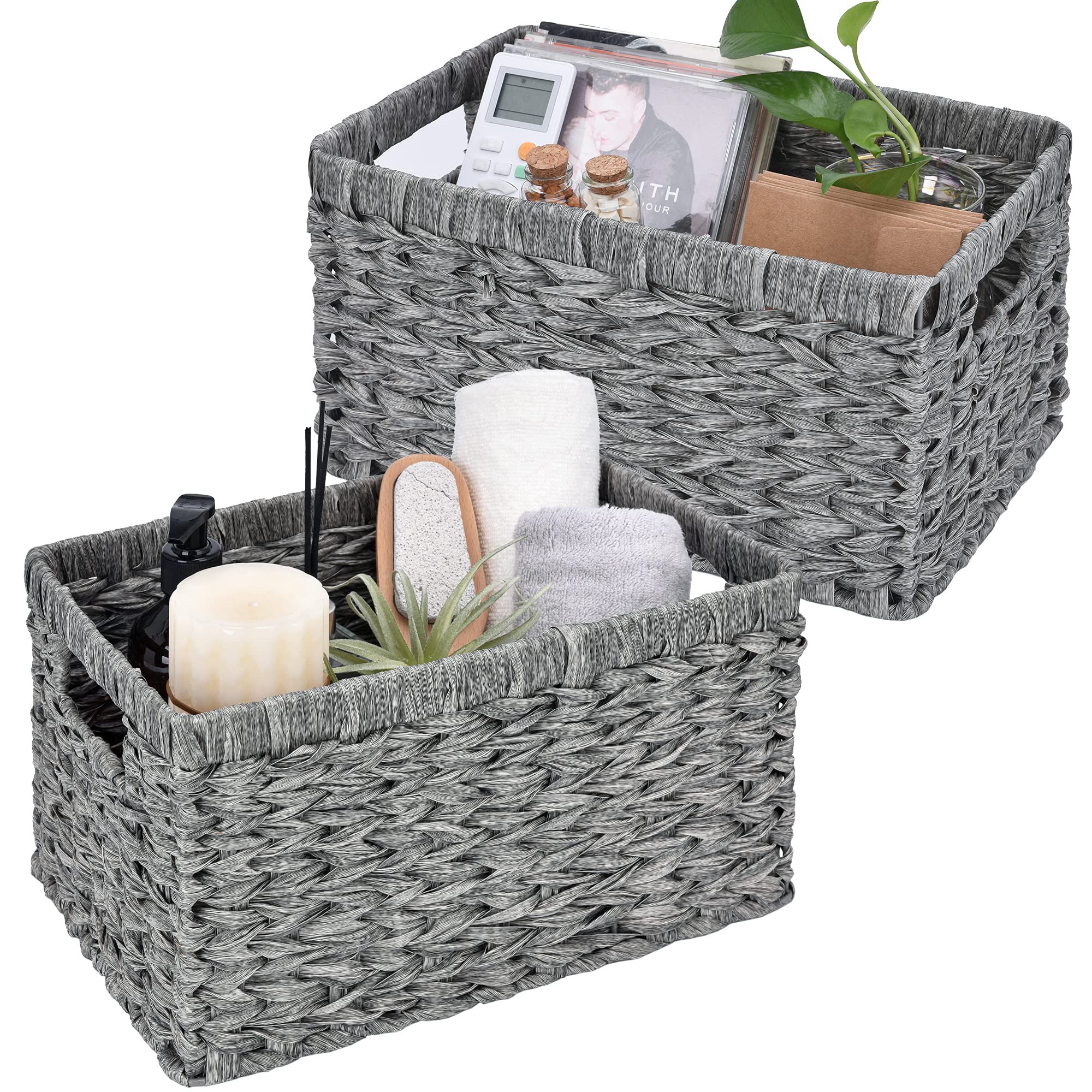 GRANNY SAYS Bundle of 3-Pack Cloth Storage Boxes & 2-Pack Wicker Baskets for Organizing