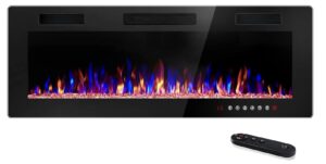 tavata 60" recessed and wall mounted electric fireplace, wall fireplace electric with remote control & timer, touch screen, adjustable flame color and speed, 750w/1500w