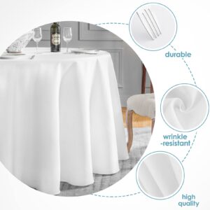 VidaFete 120inch Round Tablecloth Polyester Table Cloth，Stain Resistant and Wrinkle Polyester Dining Table Cover for Kitchen Dinning Party Wedding Rectangular Tabletop Buffet Decoration(White)