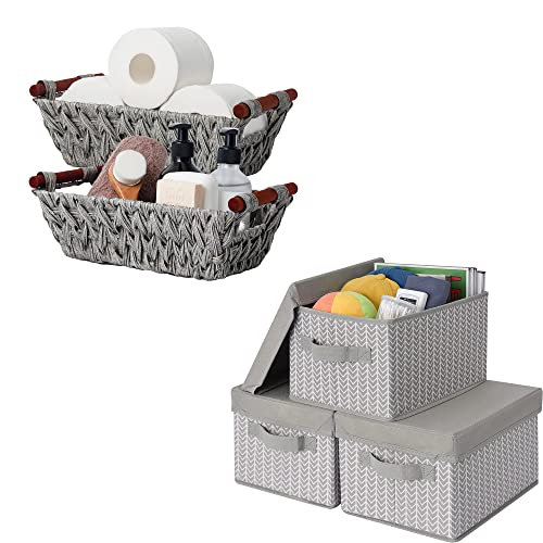 GRANNY SAYS Bundle of 3-Pack Closet Storage Boxes & 2-Pack Wicker Storage Baskets for Shelves