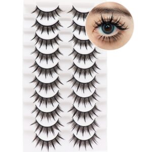 losha lashes spiky false eyelashes 16mm wispy manga lashes natural wet look 10 pairs reusable fake eye lashes pack (01)