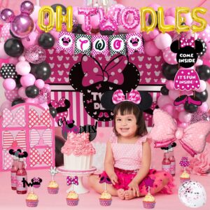 Minnie Mouse Birthday Party Supplies Twodles 2nd Two Pink Mouse Party Decorations For Girl Baby Shower Pack (112 Pcs Including Backdrop, Tablecloth, Headband, Balloons Garland Arch Kit) (Twodles)