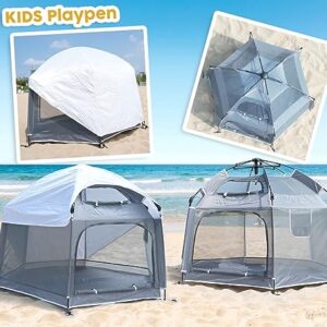 Large Pop Up Children Playpen Easy Set-Up Baby Travel Beach Tent Toddler Indoor Play House and Outdoor Play Tent with UPF50+ Kids Bacyard Tent with 6 Stakes