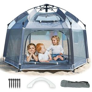 large pop up children playpen easy set-up baby travel beach tent toddler indoor play house and outdoor play tent with upf50+ kids bacyard tent with 6 stakes