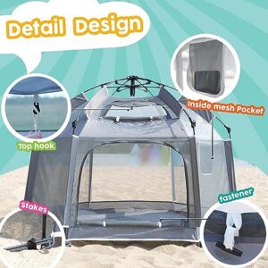 Large Pop Up Children Playpen Easy Set-Up Baby Travel Beach Tent Toddler Indoor Play House and Outdoor Play Tent with UPF50+ Kids Bacyard Tent with 6 Stakes