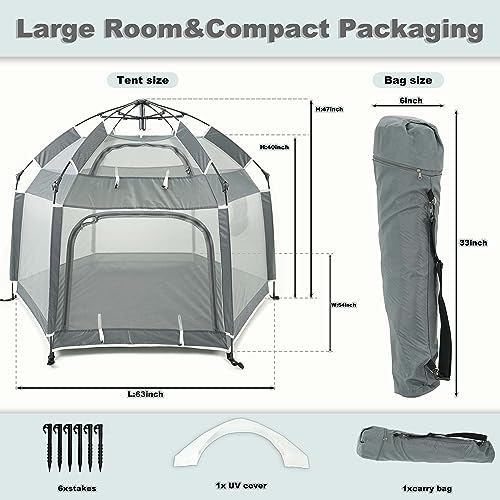 Large Pop Up Children Playpen Easy Set-Up Baby Travel Beach Tent Toddler Indoor Play House and Outdoor Play Tent with UPF50+ Kids Bacyard Tent with 6 Stakes