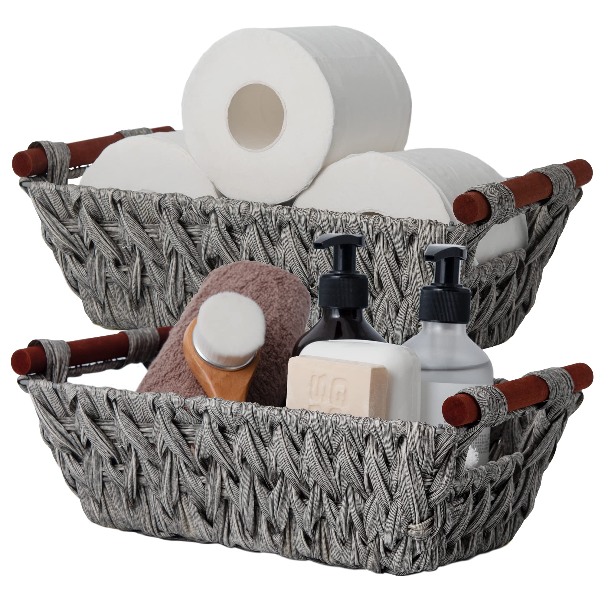 GRANNY SAYS Bundle of 3-Pack Closet Storage Boxes & 2-Pack Wicker Storage Baskets for Shelves