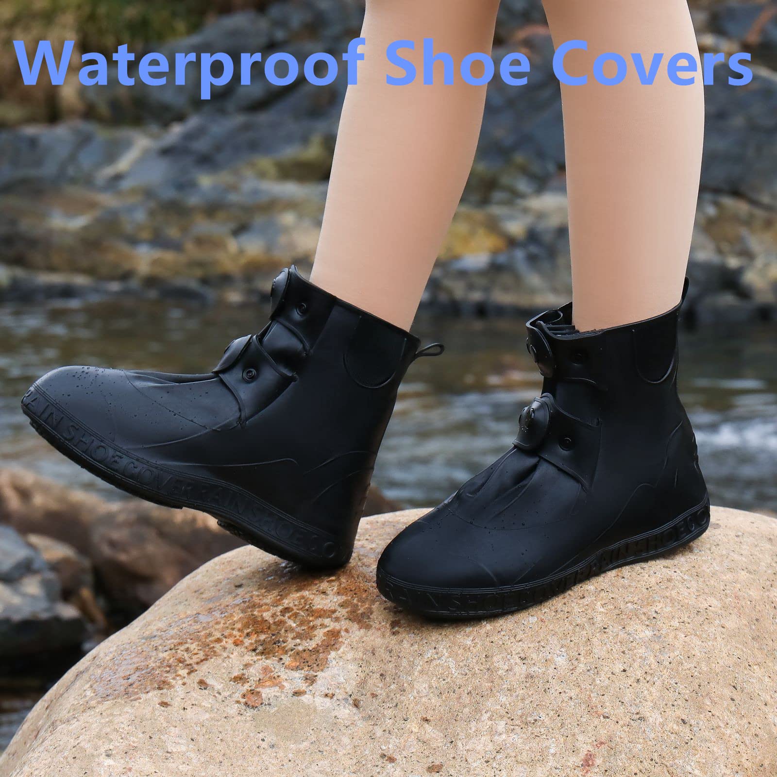 DARAEKJ Waterproof Shoe Covers, Reusable Rain Shoe Covers Waterproof,Non Slip Durable Silicone Shoe Covers Waterproof for Men and Women (XXXL (Women 9.5-11, Men 9-10.5), Black)