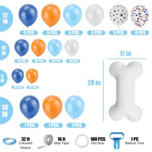 Blue Birthday Party Supplies, QPEY 121Pcs Blue Party Decorations, Dog Paw Balloons Garland Kit for Boys Girls Baby Shower Blue Theme Birthday Party Decorations