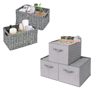 granny says bundle of 3-pack cloth storage boxes & 2-pack wicker shelf baskets