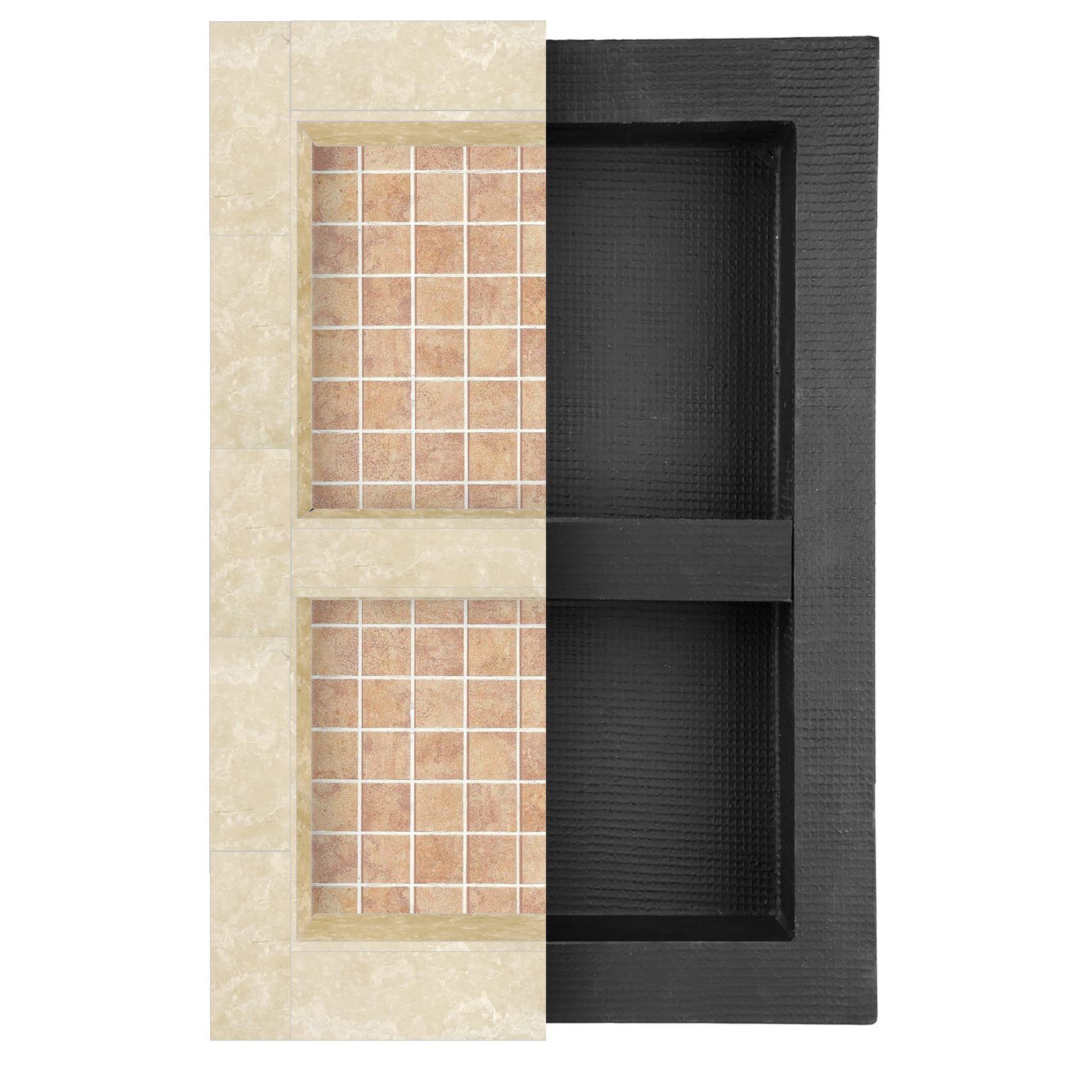 Shower Niche,12"x20"Tile Rectangle Shower Niche, Movable Partitions The Partition Space,XPS Foam Tileable Shower Niche Insert,Shower Niches Tile Ready,Niches for Tile Showers-Black…