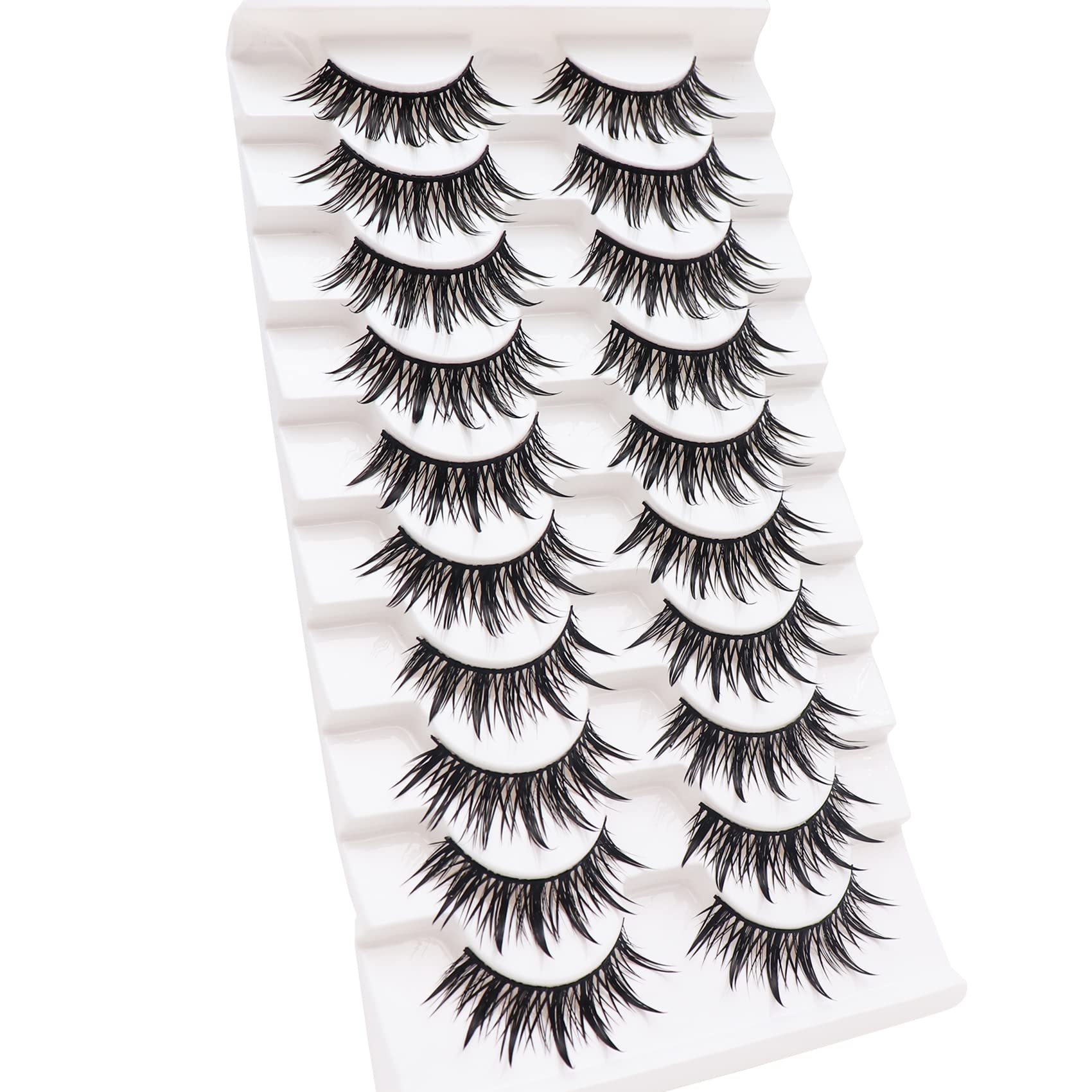 Losha Eyelashes Wispy Wet Look Manga Lashes Natural Look 18mm Spiky Anime Fake Eyelashes 10 Pairs Handmade Faux Mink Lashes Pack (02)