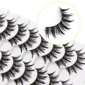 Losha Eyelashes Wispy Wet Look Manga Lashes Natural Look 18mm Spiky Anime Fake Eyelashes 10 Pairs Handmade Faux Mink Lashes Pack (02)