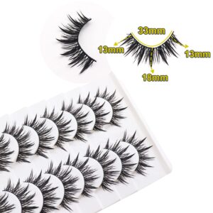 Losha Eyelashes Wispy Wet Look Manga Lashes Natural Look 18mm Spiky Anime Fake Eyelashes 10 Pairs Handmade Faux Mink Lashes Pack (02)