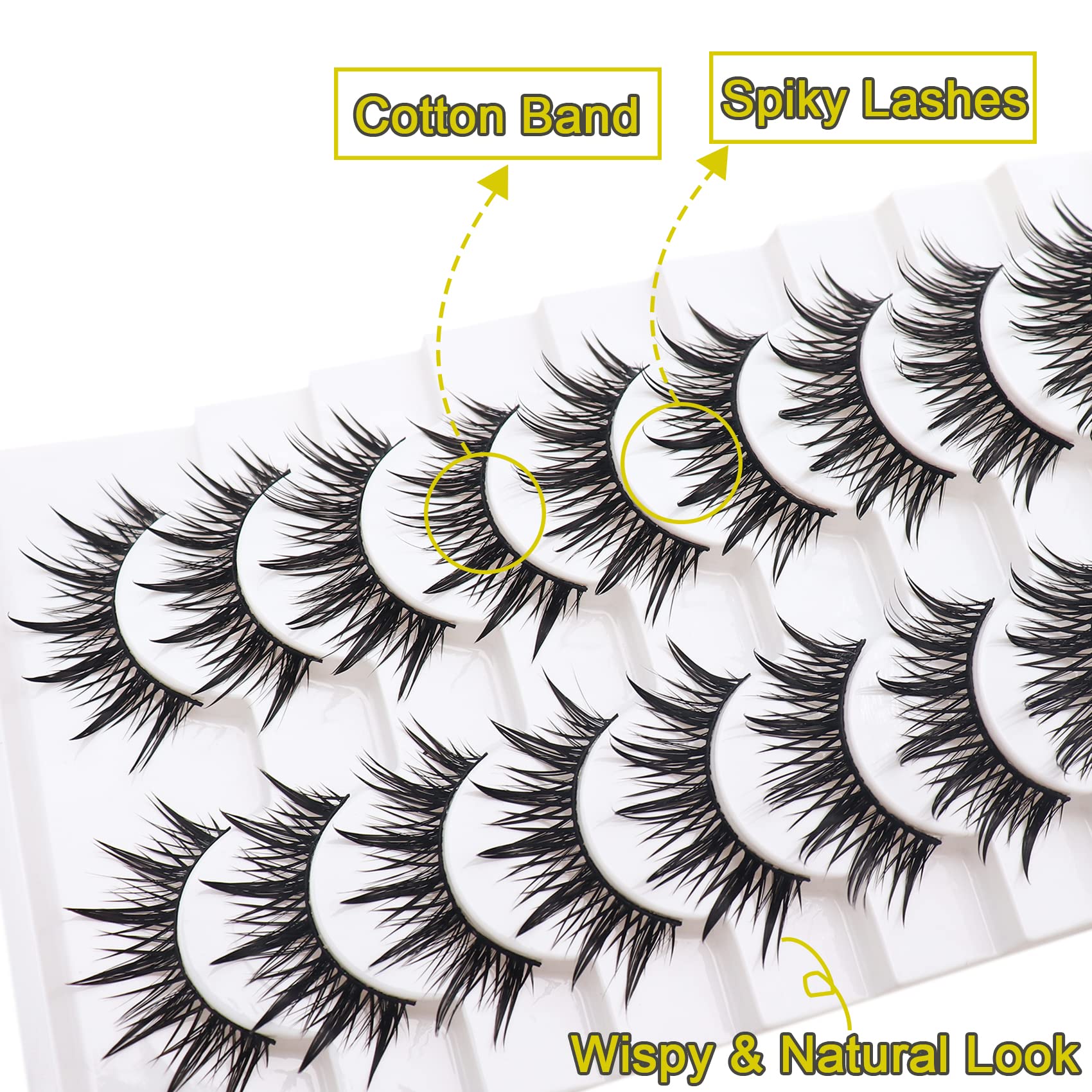 Losha Eyelashes Wispy Wet Look Manga Lashes Natural Look 18mm Spiky Anime Fake Eyelashes 10 Pairs Handmade Faux Mink Lashes Pack (02)