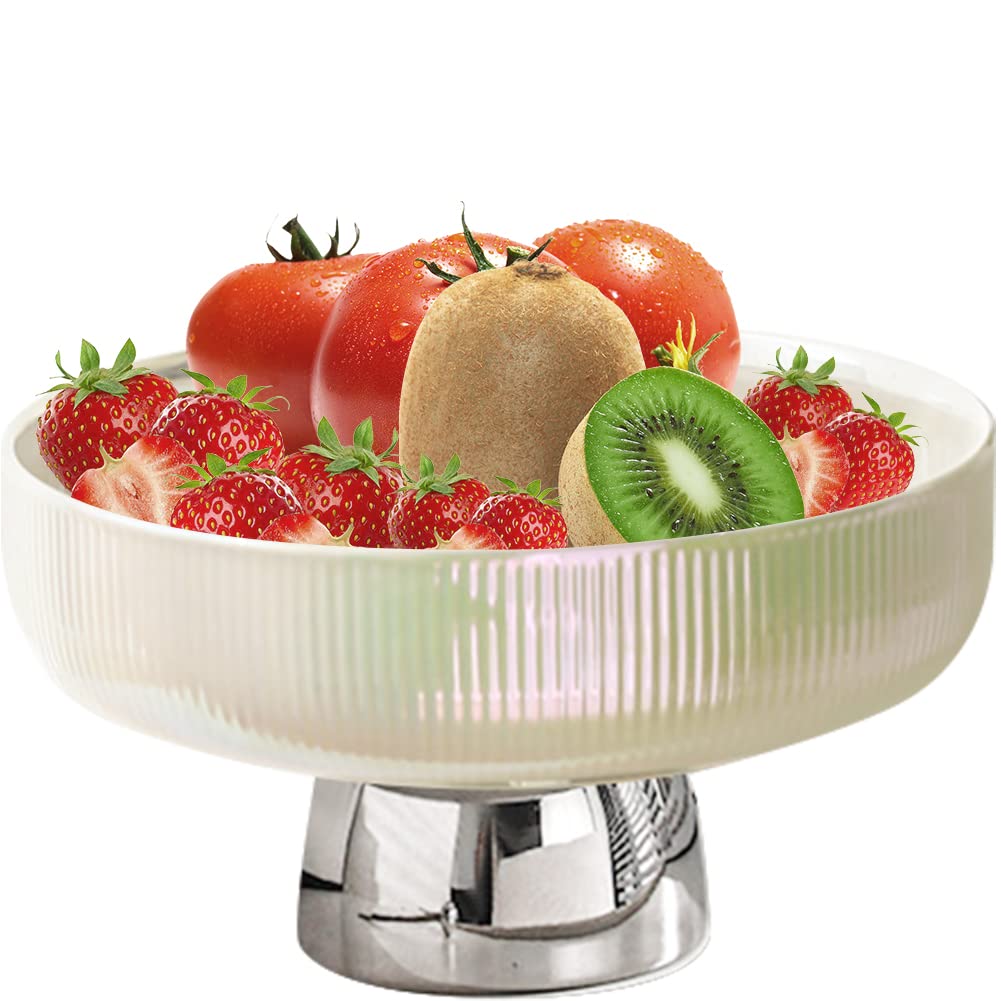 BETYMAO Ceramic Footed Bowl Round Pedestal Bowl Decorative Fruit Dish Holder Dessert Display Stand for Kitchen Counter Centerpiece Table Decor Serving Fruit Tray Silver S