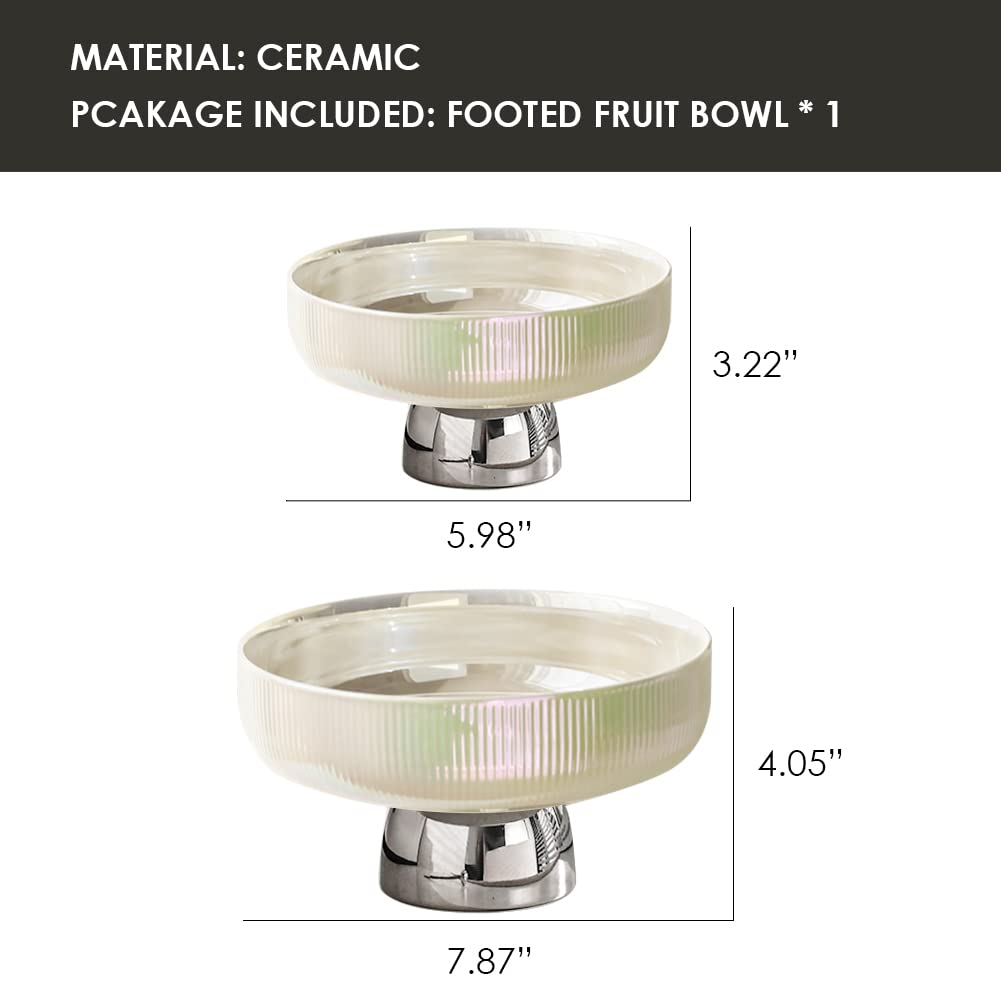 BETYMAO Ceramic Footed Bowl Round Pedestal Bowl Decorative Fruit Dish Holder Dessert Display Stand for Kitchen Counter Centerpiece Table Decor Serving Fruit Tray Silver S