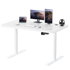 jummico standing desk electric adjustable desk large 55 x 24 sit stand up desk home office computer desk memory preset with t-shaped metal bracket and holes for routing cables, white
