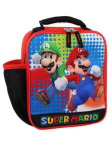 super mario bros boy's girl's soft insulated school lunch box (one size, blue)