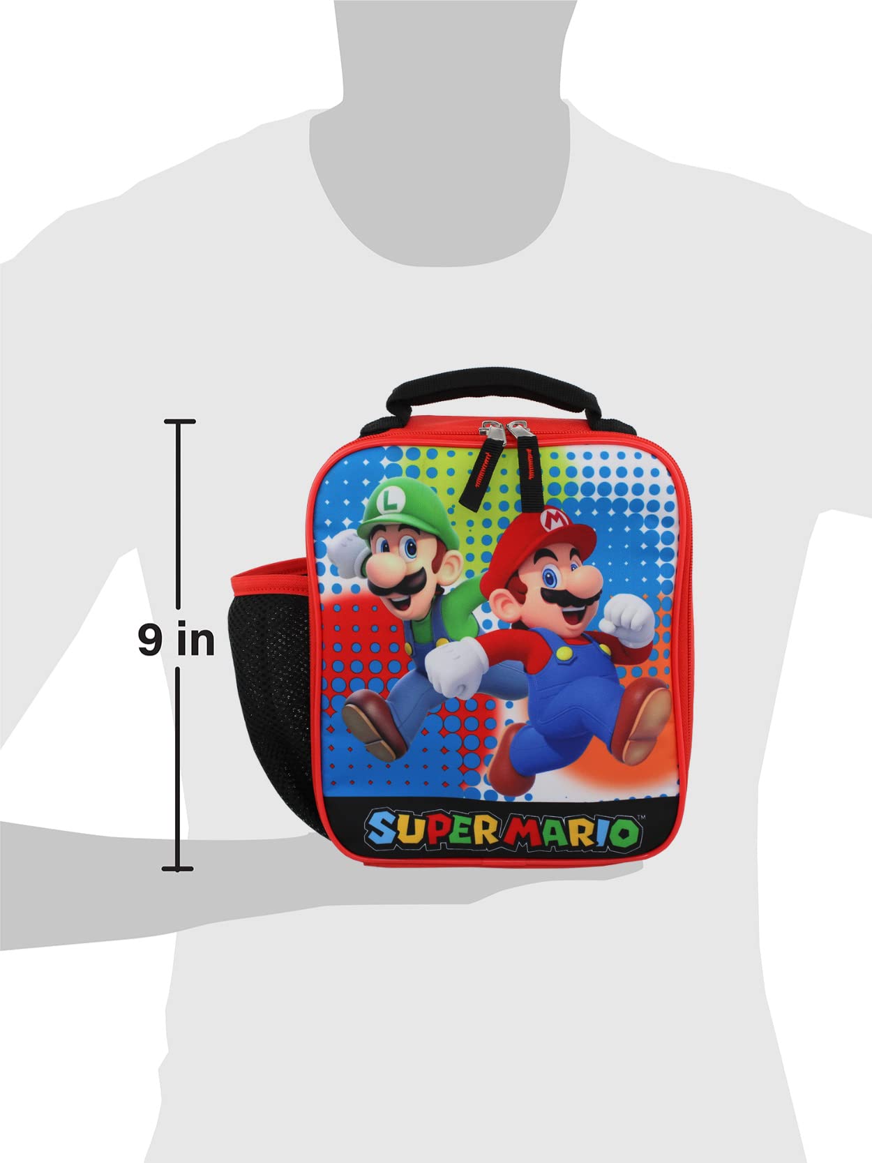 Super Mario Bros Boy's Girl's Soft Insulated School Lunch Box (One Size, Blue)