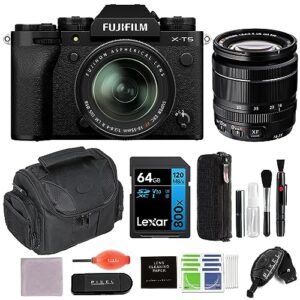 fujifilm x-t5 mirrorless camera with 18-55mm lens (black) with 64gb memory card, gadget bag, & more (8 items) | usa authorised with fujifilm warranty | fuji xt5