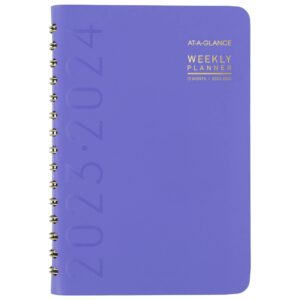 at-a-glance 2023-2024 academic planner, weekly & monthly, 5" x 8", small, monthly tabs, pocket, flexible cover, contemporary, purple (70101x1824)