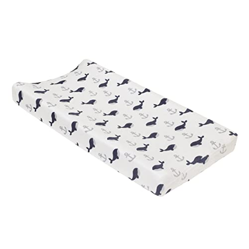 NoJo Nantucket Adventure Super Soft White and Blue Whale and Anchor Changing Pad Cover