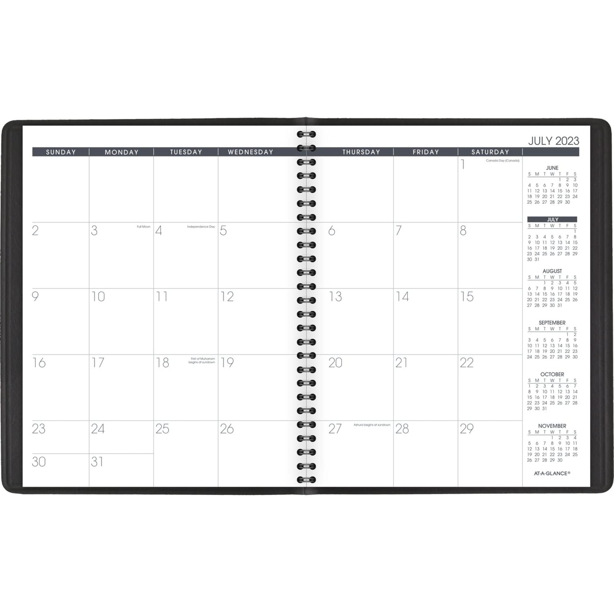 AT-A-GLANCE 2023-2024 Academic Planner, Monthly Appointment Book, 7" x 8-3/4", Medium, Pocket, Flexible Cover, Black (7012705)