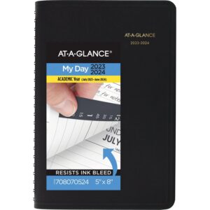 at-a-glance 2023-2024 academic planner, daily, quarter-hourly appointment book, 5" x 8", small, pocket, flexible cover, black (7080705)