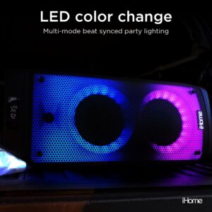 iHome iHPS-650LT Self Powered Wireless Bluetooth LED Lights 400 Watts Portable Party Speaker with EQ and FX