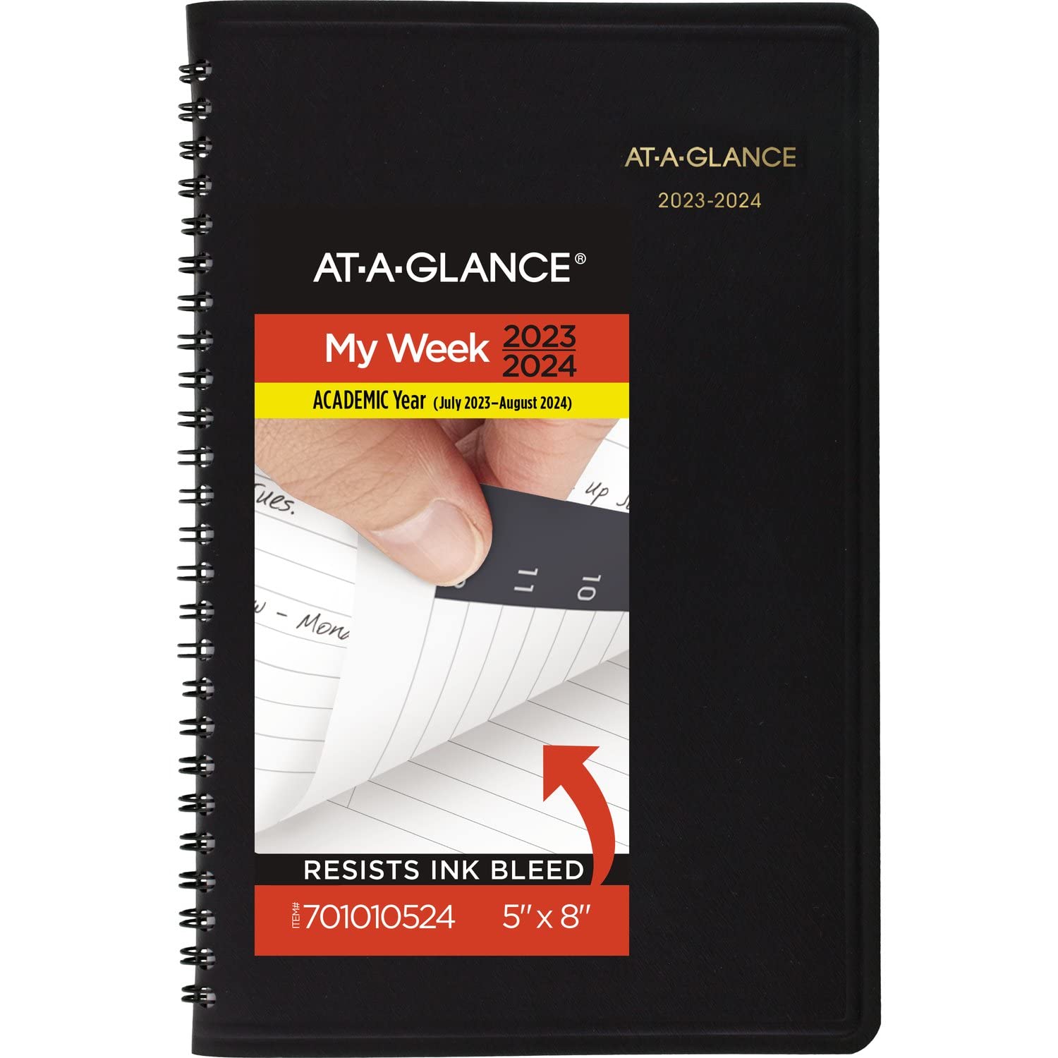 AT-A-GLANCE 2023-2024 Academic Planner, Weekly, Hourly Appointment Book, 5" x 8", Small, Pocket, Flexible Cover, Black (7010105)