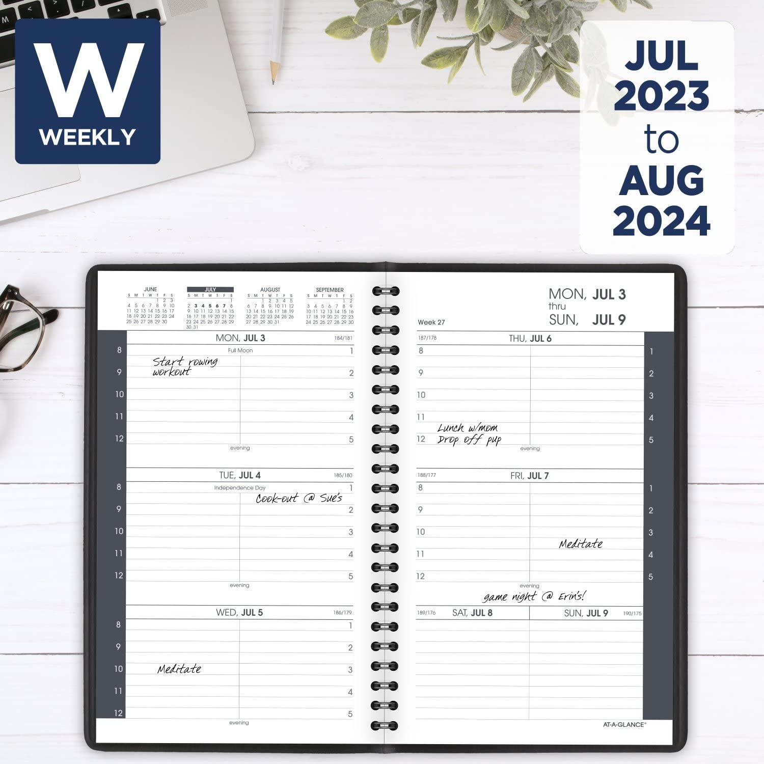 AT-A-GLANCE 2023-2024 Academic Planner, Weekly, Hourly Appointment Book, 5" x 8", Small, Pocket, Flexible Cover, Black (7010105)