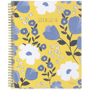 mead 2023-2024 academic planner, weekly & monthly, 8-1/2" x 11", large, monthly tabs, pocket, flexible cover, customizable, caprice, yellow floral (1319a-901a)