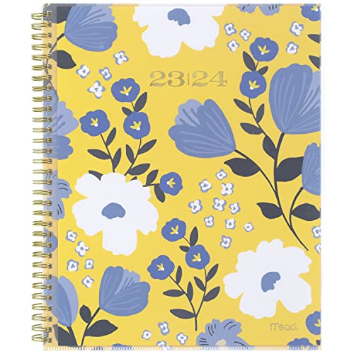 Mead 2023-2024 Academic Planner, Weekly & Monthly, 8-1/2" x 11", Large, Monthly Tabs, Pocket, Flexible Cover, Customizable, Caprice, Yellow Floral (1319A-901A)