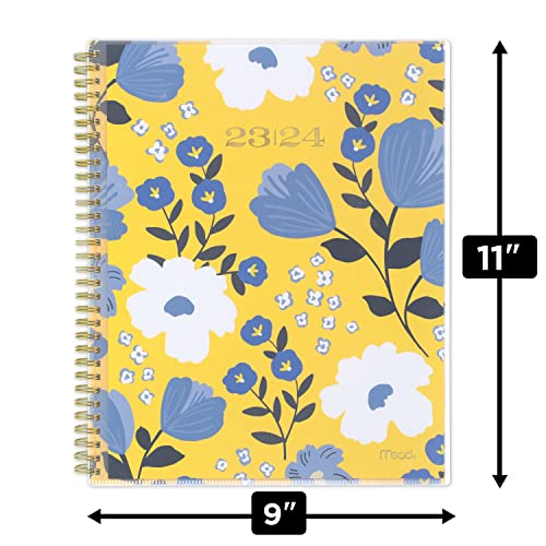 Mead 2023-2024 Academic Planner, Weekly & Monthly, 8-1/2" x 11", Large, Monthly Tabs, Pocket, Flexible Cover, Customizable, Caprice, Yellow Floral (1319A-901A)