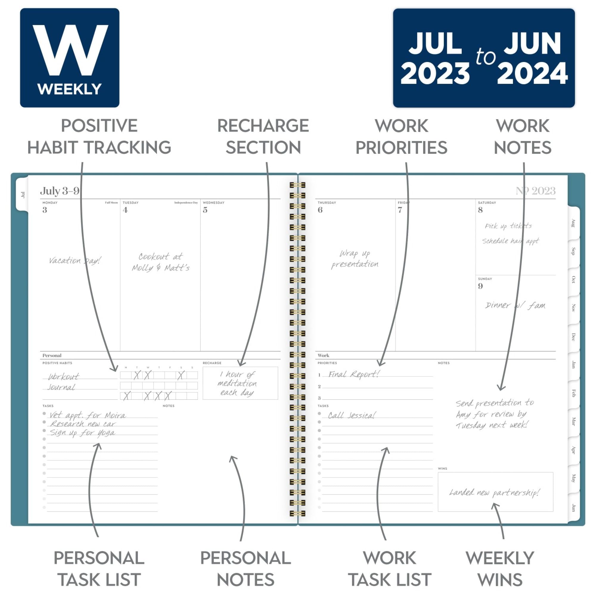 Cambridge 2023-2024 Academic Planner, Weekly & Monthly, 8-1/2" x 11", Large, WorkStyle Balance, Monthly Tabs, Pocket, Flexible Cover, Teal (1606-905A-12)