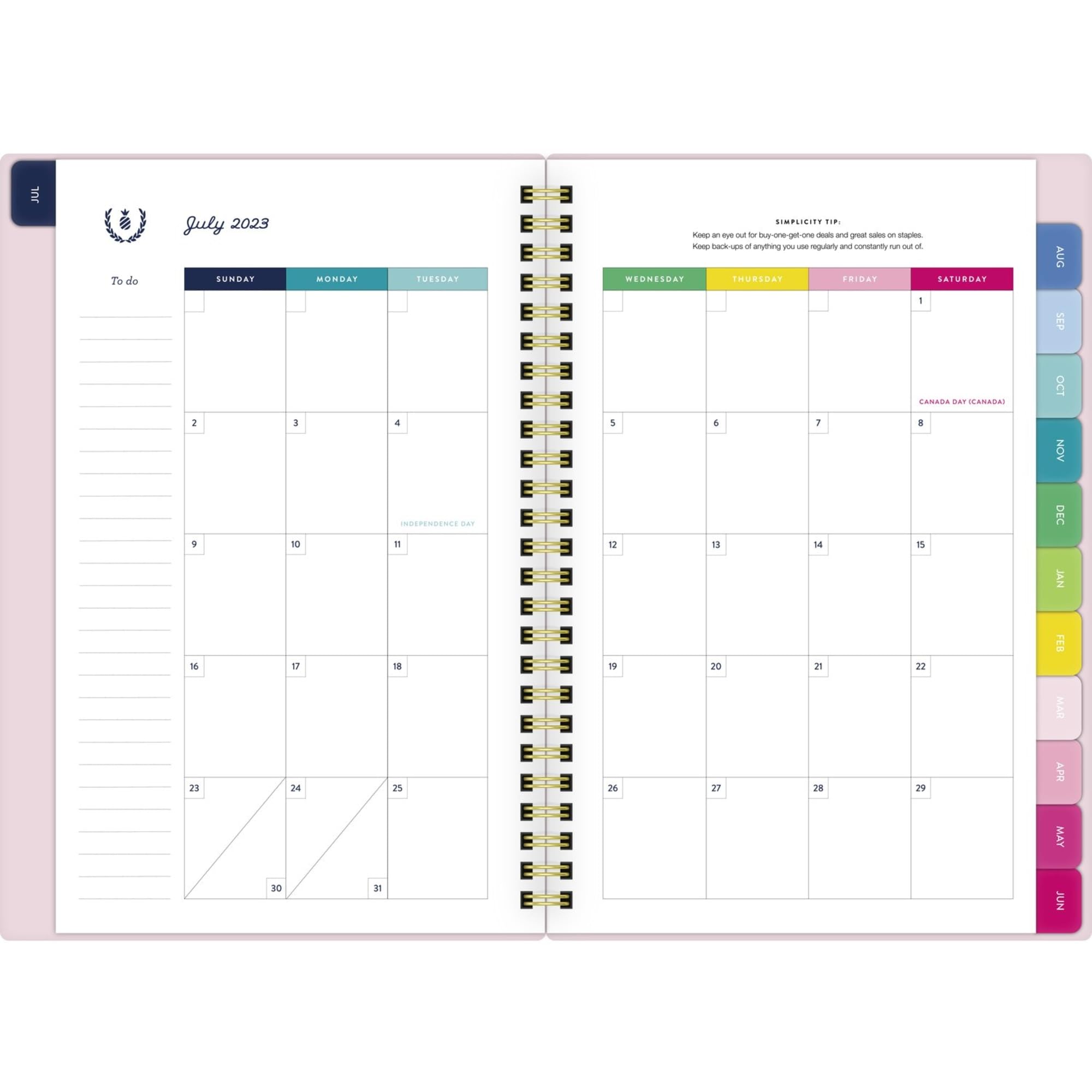 AT-A-GLANCE 2023-2024 Academic Planner, Simplified by Emily Ley, Weekly & Monthly, 5-1/2" x 8-1/2", Small, Monthly Tabs, Flexible Cover, Leatherette, Blush (EL13-200A)