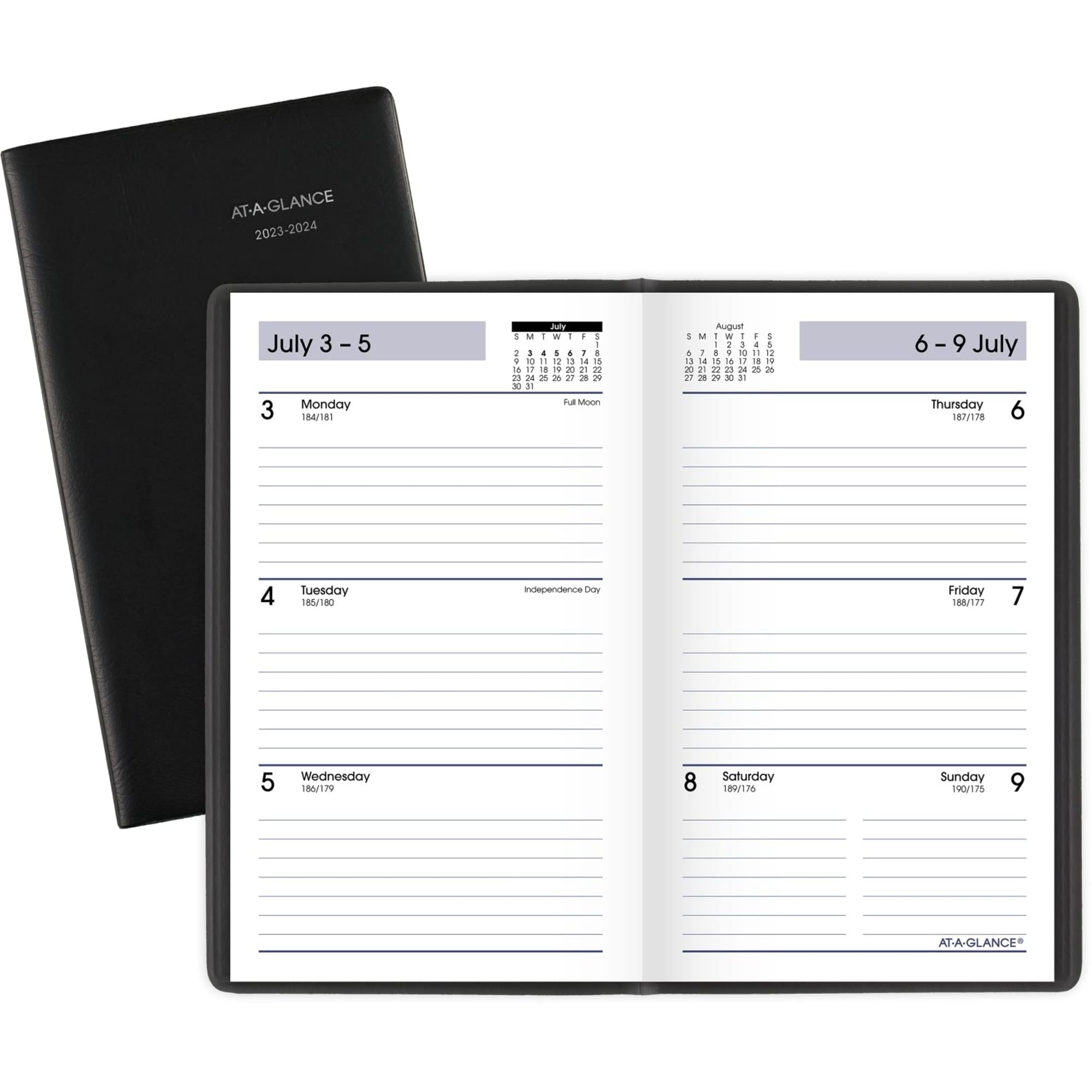 AT-A-GLANCE 2023-2024 Academic Pocket Calendar, Weekly Planner, 3-1/2" x 6", Flexible Cover, DayMinder, Black (AY4800)